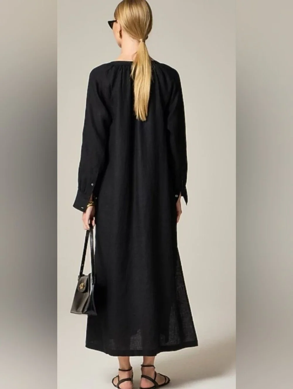 J. Crew Chic Cabana Dress in Black Linen Size Petite Medium, MP, NWOT